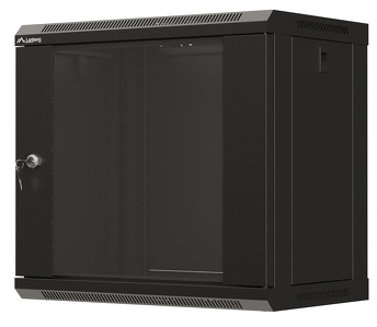 Miniatura produktu: Szafa instalacyjna rack wisząca 19" 9U 540X350 czarna drzwi przeszklone Lanberg (Flat pack)