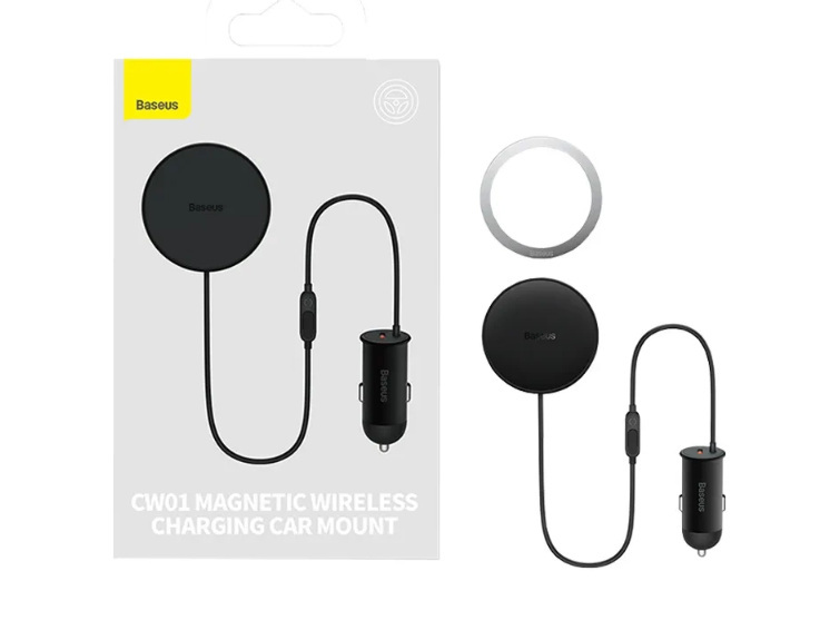 Ładowarka indukcyjna do samochodu MagSafe 15W USB 25W Baseus CW01 - czarna Ładowarka indukcyjna do samochodu MagSafe 15W USB 25W Baseus CW01 - czarna