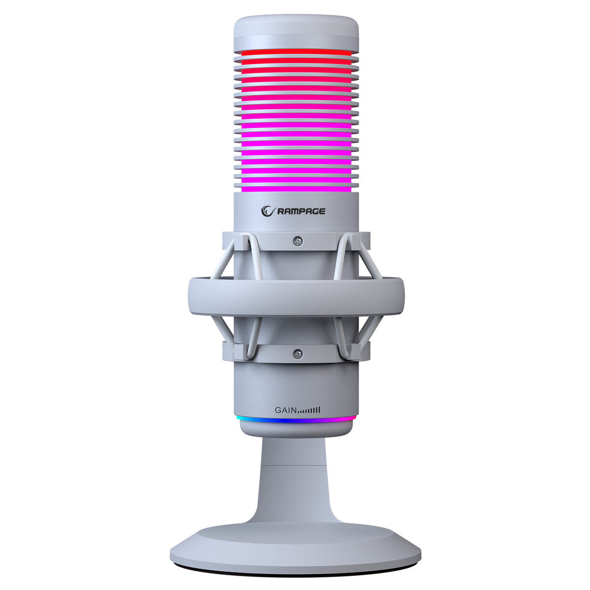 Mikrofon gamingowy do komputera dla gracza/do podcastów Rampage Bemol RGB USB-C biały