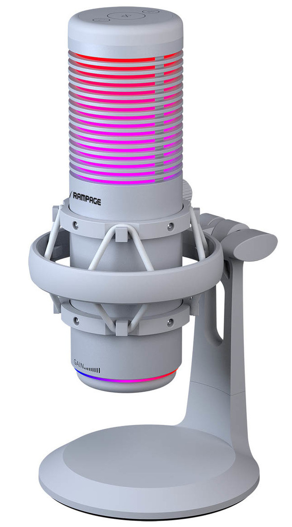 Zdjęcie produktu: Mikrofon gamingowy do komputera dla gracza/do podcastów Rampage Bemol RGB USB-C biały