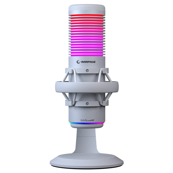 Zdjęcie produktu: Mikrofon gamingowy do komputera dla gracza/do podcastów Rampage Bemol RGB USB-C biały