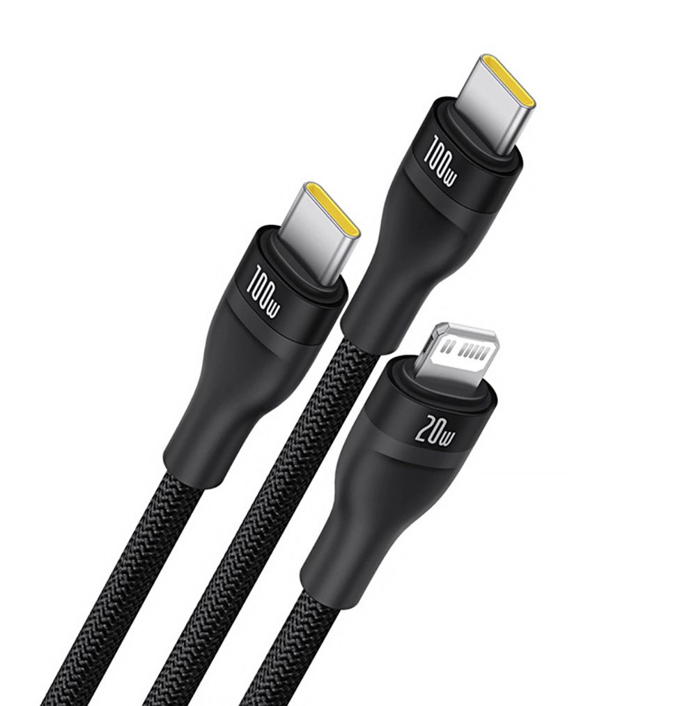 Kabel USB 3w1 - 2xUSB-C, Lightning 150cm Baseus Flash 100W