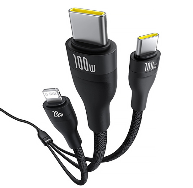 Zdjęcie produktu: Kabel USB 3w1 - 2xUSB-C, Lightning 150cm Baseus Flash 100W
