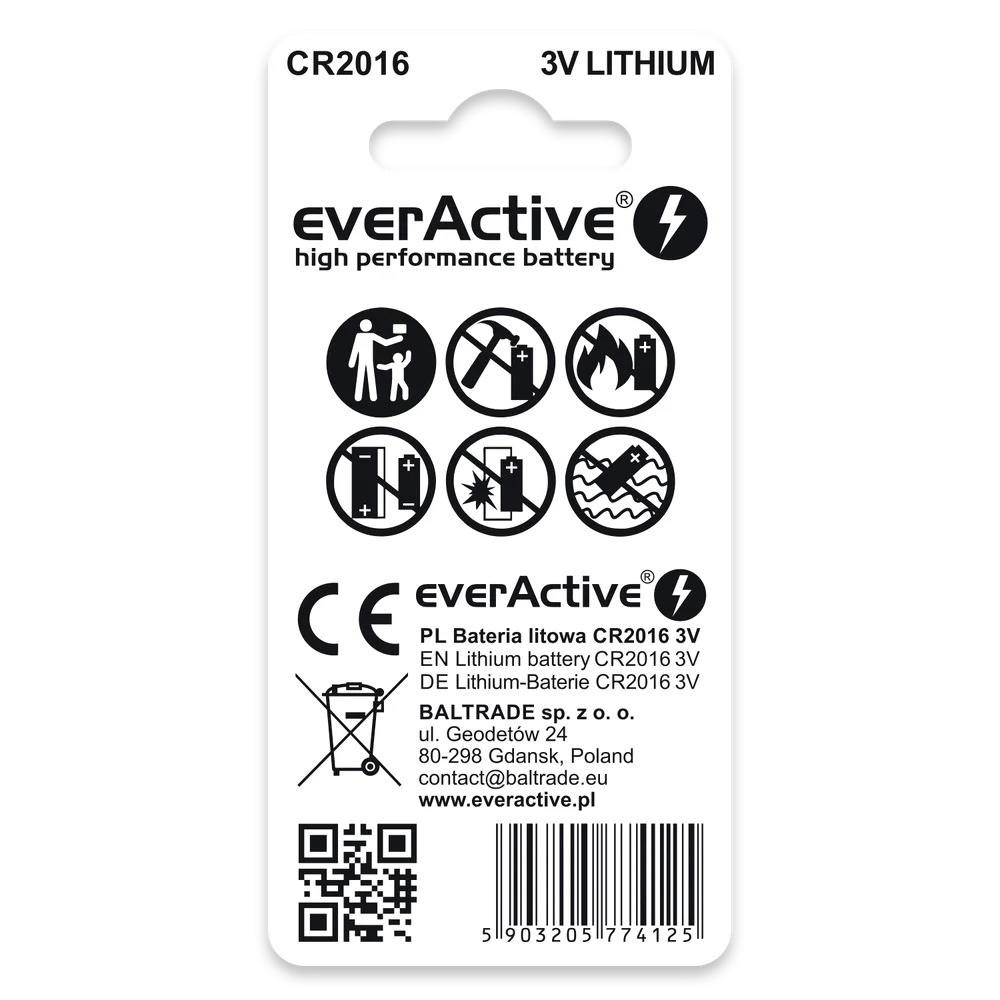 Bateria litowa everActive CR2016 3V Blister 2 szt