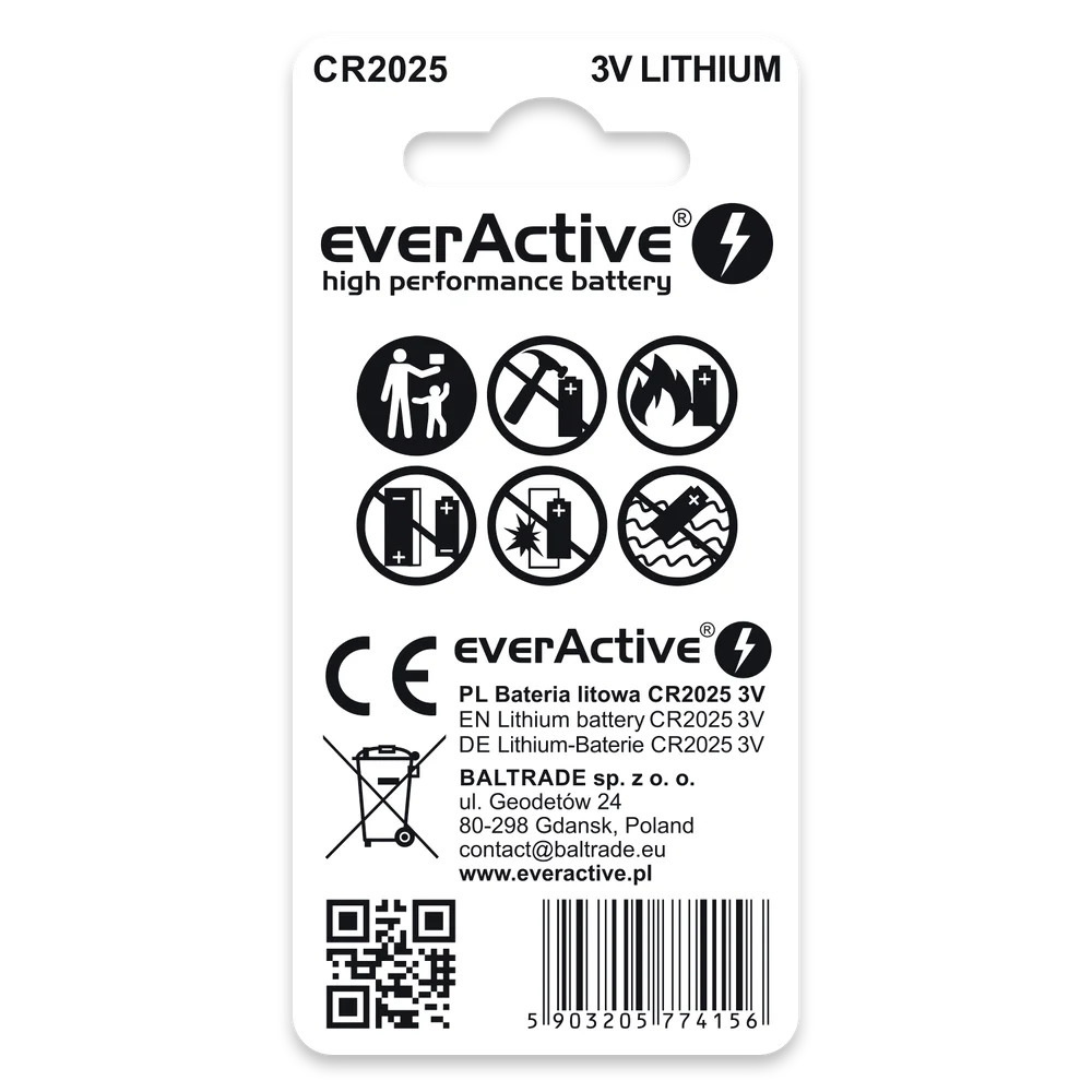 Bateria litowa everActive CR2025 3V Blister 2 szt