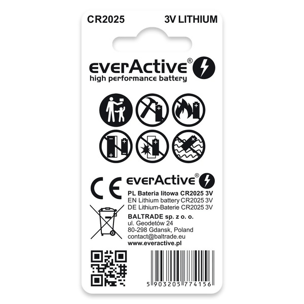 Zdjęcie produktu: Bateria litowa everActive CR2025 3V Blister 2 szt