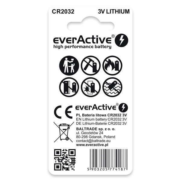 Zdjęcie produktu: Bateria litowa everActive CR2032 3V Blister 2 szt