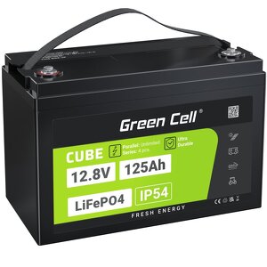 Miniatura produktu: Green Cell CUBE LiFePO4 125Ah 12.8V 1600Wh Akumulator litowo-żelazowo-fosforanowy do kamperów, systemów solarnych, systemów poza siecią, łodzi
