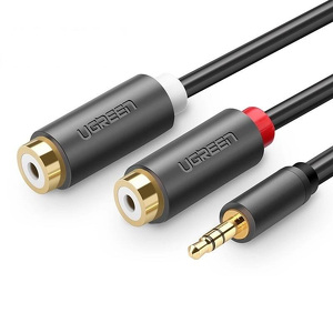 Miniatura produktu: Adapter audio jack 3.5mm męski do 2xRCA żeński kabel 0.25m szary Ugreen (AV109)