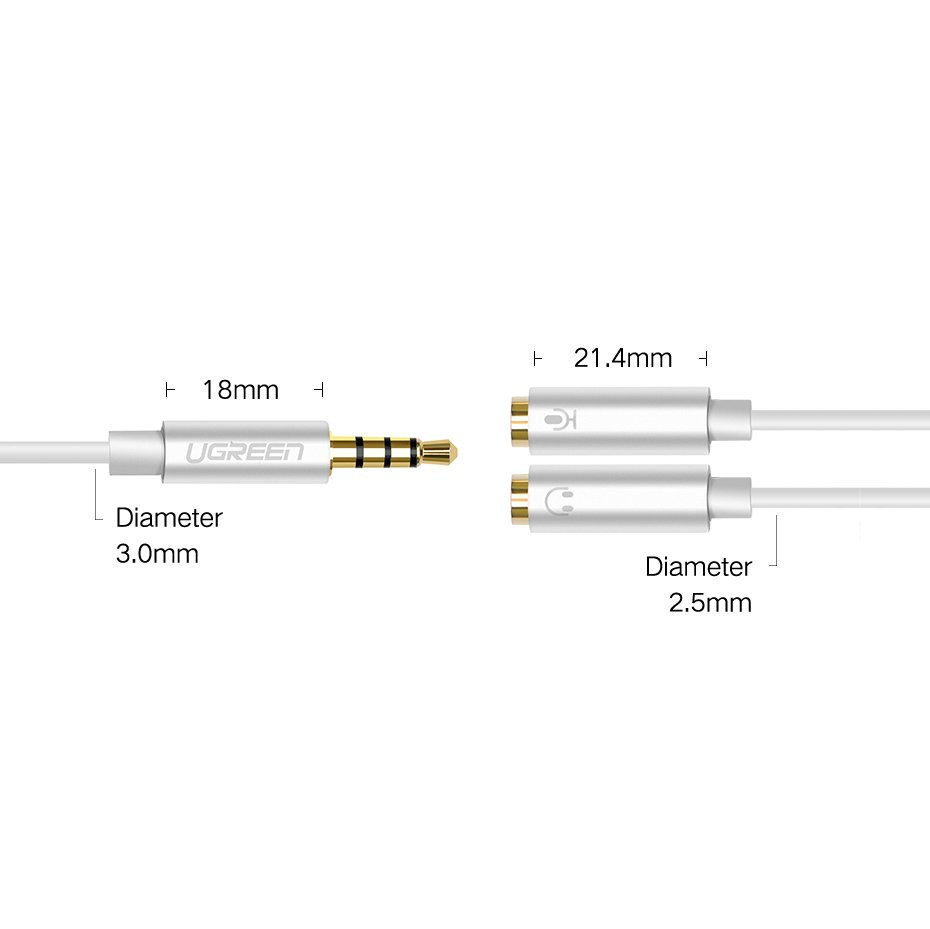 Rozdzielacz audio AUX UGREEN kabel mini jack 3,5mm (męski) do słuchawki + mikrofon (żeńskie), 20cm czarny (AV192 50254)