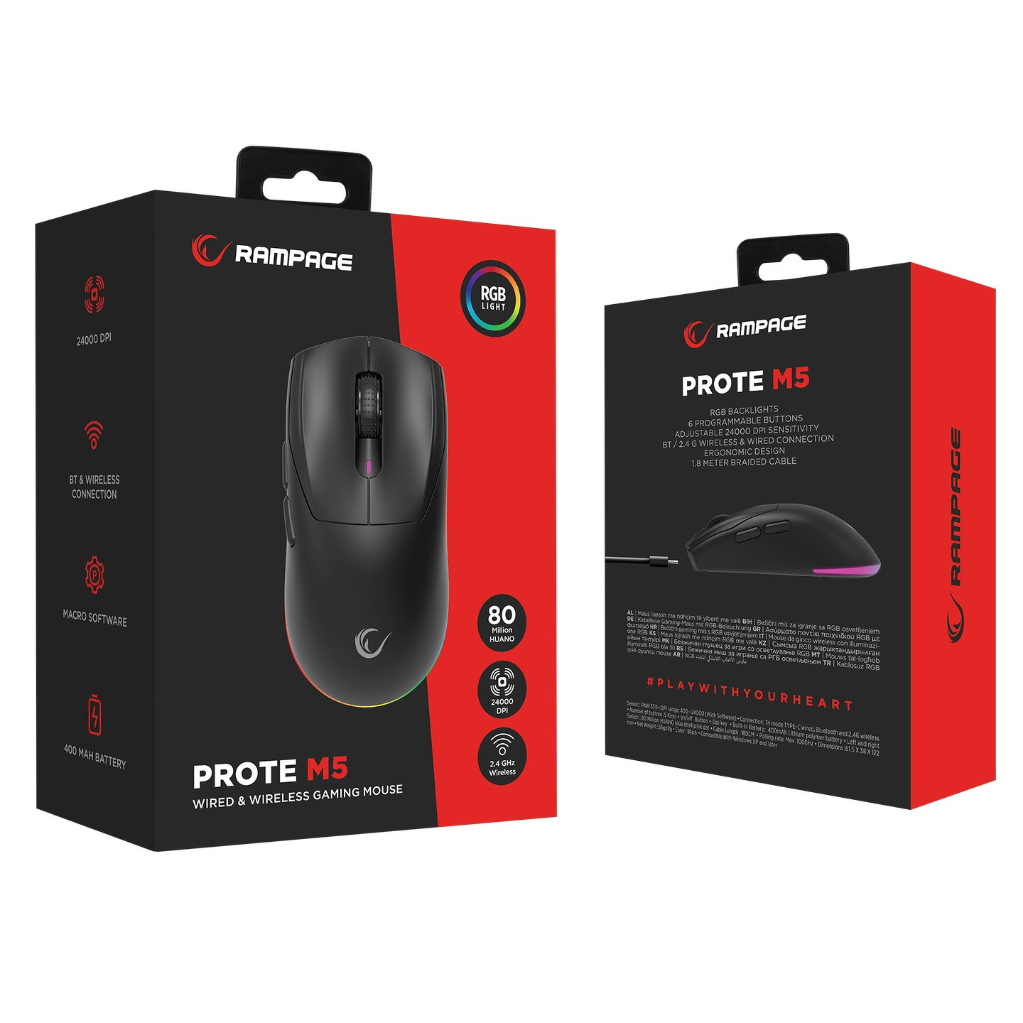 Mysz bezprzewodowa Rampage Prote M5 24000 DPI RGB LED 1K Hz czarna