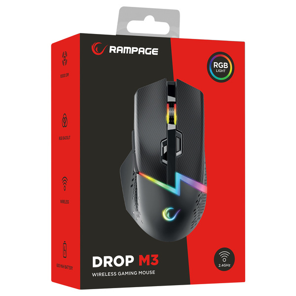 Zdjęcie produktu: Mysz bezprzewodowa Rampage DROP M3 1000DPI RGB LED czarna