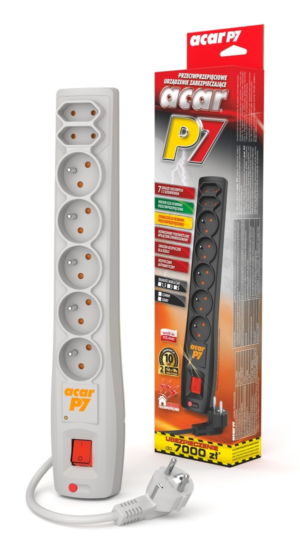 Zdjęcie produktu: Listwa zasilająca ACAR P7 7 gniazd PL 230V PL 3m szara Zdjęcie produktu: Listwa zasilająca ACAR P7 7 gniazd PL 230V PL 3m szara