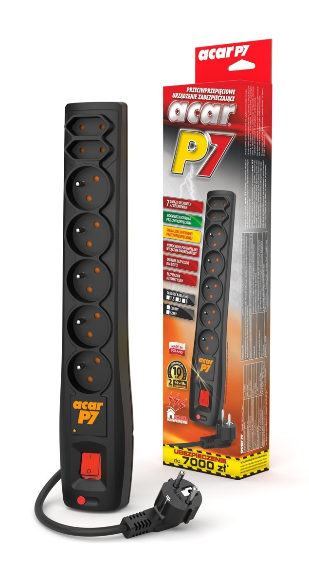 Listwa zasilająca ACAR P7 7 gniazd PL 230V PL 5m czarna