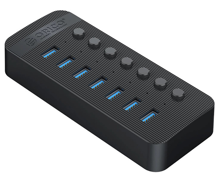 Hub 7x USB-A 3.0 Orico z włącznikami - czarny