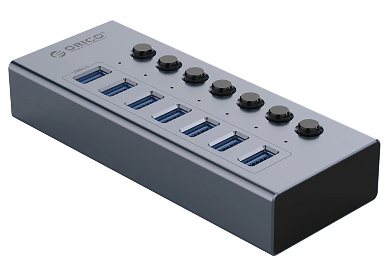 Hub 7x USB-A 3.0 Orico z włącznikami aluminiowy - szary