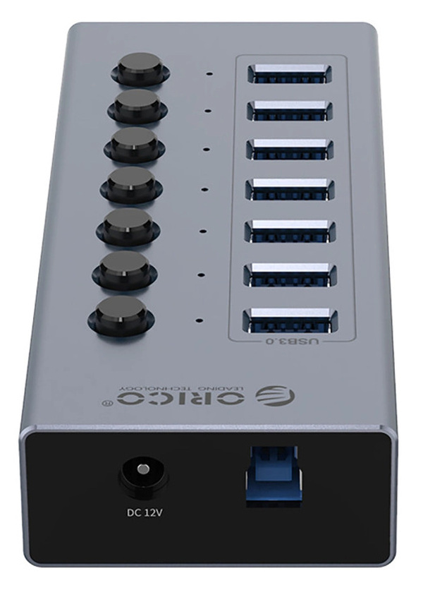 Zdjęcie produktu: Hub 7x USB-A 3.0 Orico z włącznikami aluminiowy - szary