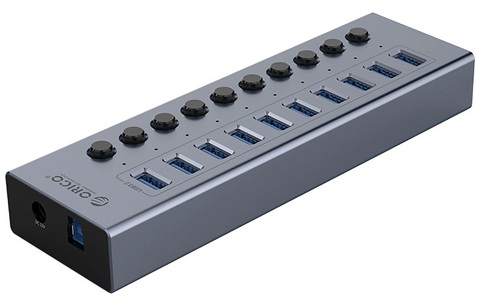 Miniatura produktu: Hub 10x USB-A 3.0 Orico z włącznikami aluminiowy - szary