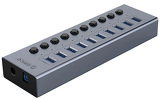 Hub 10x USB-A 3.0 Orico z włącznikami aluminiowy - szary