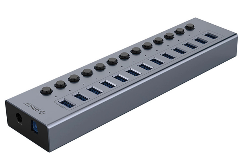 Hub 13x USB-A 3.0 Orico z włącznikami aluminiowy - szary
