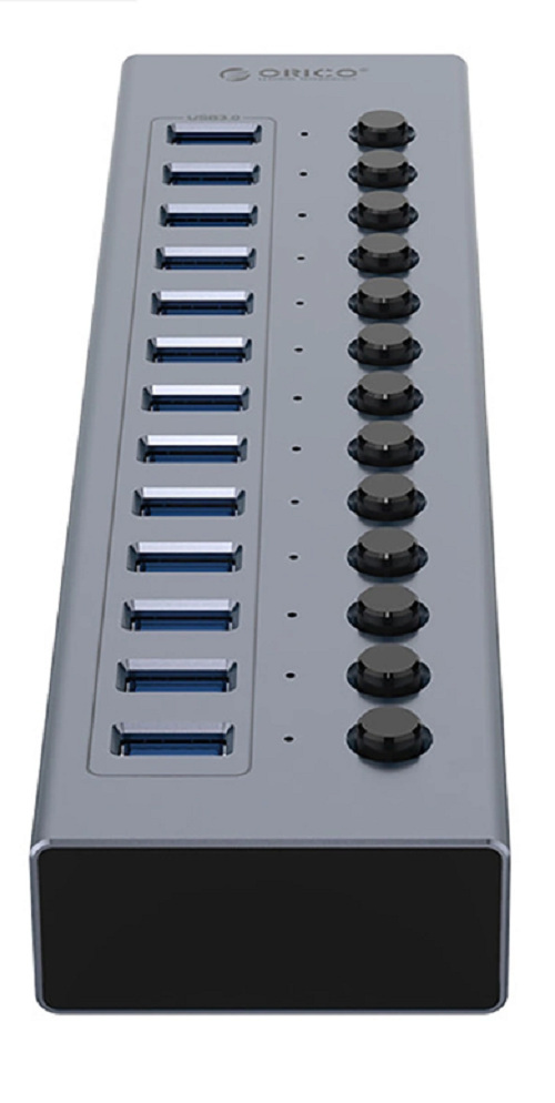Hub 13x USB-A 3.0 Orico z włącznikami aluminiowy - szary