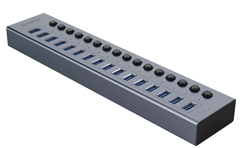 Zdjęcie produktu: Hub 16x USB-A 3.0 Orico z włącznikami aluminiowy - szary