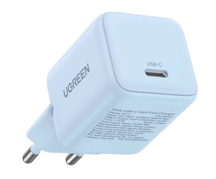 Zdjęcie produktu: Ładowarka sieciowa Ugreen X512 20W GaN 1x USB-C - niebieska Zdjęcie produktu: Ładowarka sieciowa Ugreen X512 20W GaN 1x USB-C - niebieska