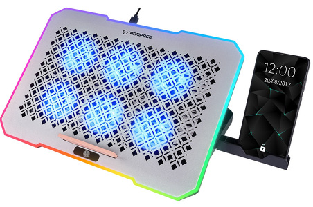 Miniatura produktu: Podstawka chłodząca pod laptopa Rampage FREEZ 9-17" RGB 6 wentylatorów, srebrna