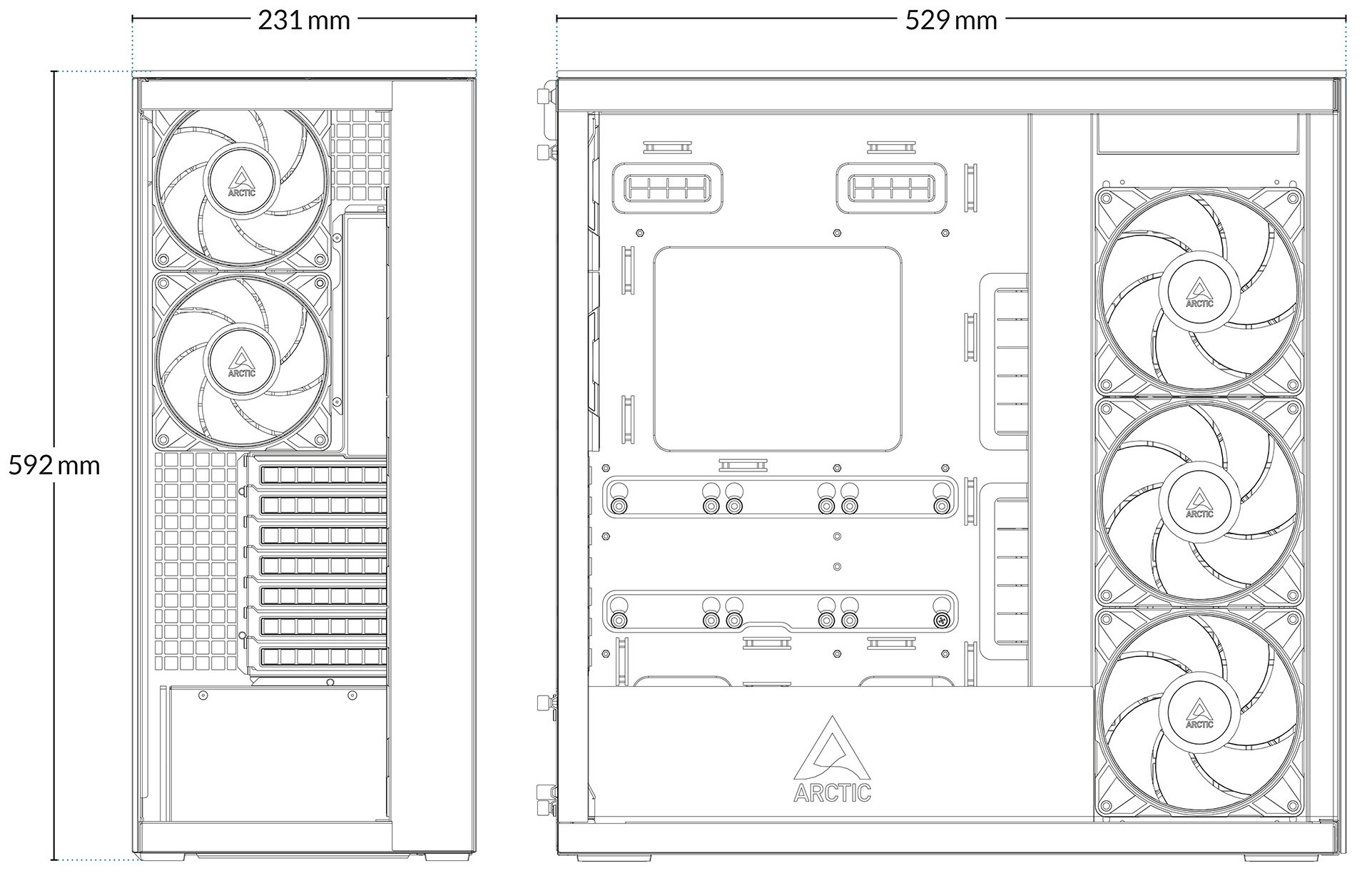 Obudowa Arctic Xtender White Light TG Window bez pionowego mocowania GPU (ACPCC00014A)
