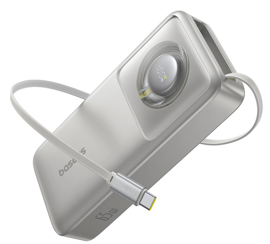 Powerbank Baseus Free2Pull 20000mAh 65W ze zwijanym kablem USB-C - szary