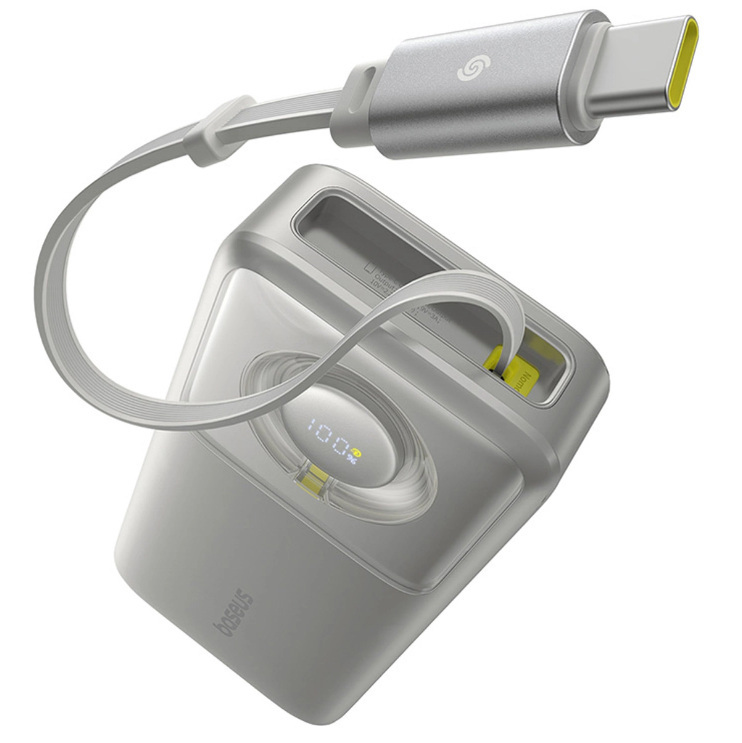 Powerbank Baseus Free2Pull 20000mAh 65W ze zwijanym kablem USB-C - szary