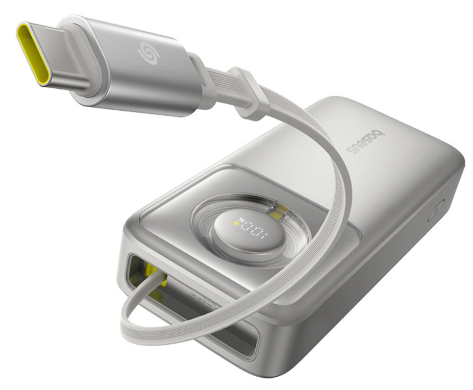 Powerbank Baseus Free2Pull 20000mAh 65W ze zwijanym kablem USB-C - szary