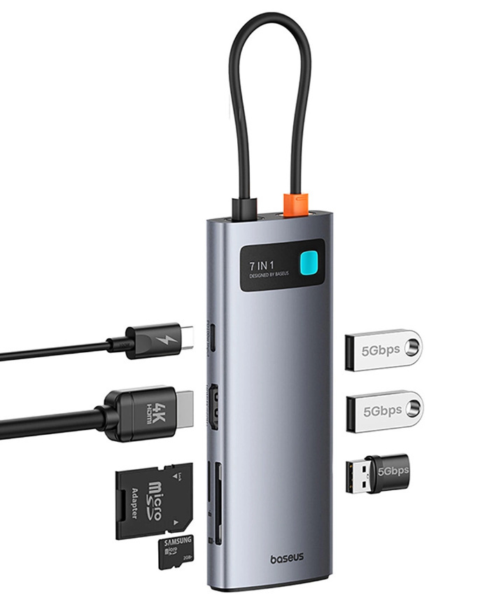 Hub USB-C Baseus Metal Gleam 7w1 HDMI 4K 60Hz / 3x USB 3.0