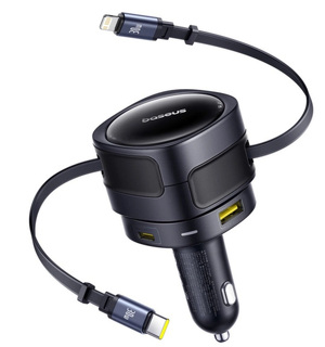 Miniatura produktu: Ładowarka samochodowa Baseus Enjoyment Max 90W 2x USB-C + kabel USB-C i Lightning – czarna