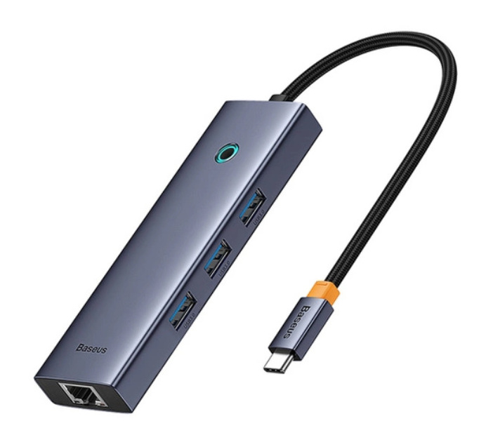 Zdjęcie produktu: Hub USB-C 4w1 Baseus UltraJoy 3 x USB-A 3.0 + RJ45 - szary Zdjęcie produktu: Hub USB-C 4w1 Baseus UltraJoy 3 x USB-A 3.0 + RJ45 - szary