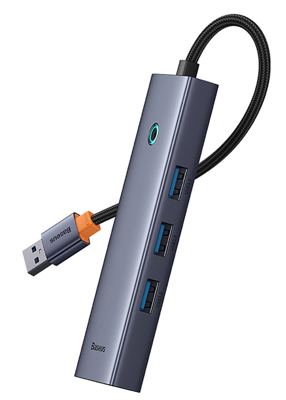 Hub USB-A 4w1 Baseus UltraJoy 3 x USB-A 3.0 + RJ45 - szary