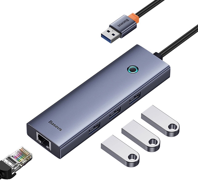 Zdjęcie produktu: Hub USB-A 4w1 Baseus UltraJoy 3 x USB-A 3.0 + RJ45 - szary