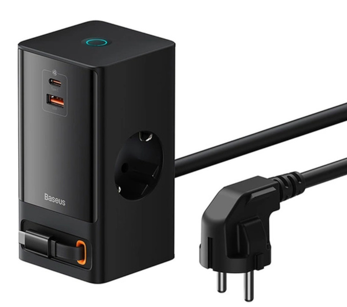 Zdjęcie produktu: Stacja łądująca Baseus PowerCombo 65W 1.5m 2 x EU + USB-A + USB-C + zwijany kabel USB-C - czarna