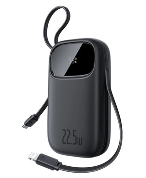 Miniatura produktu: Powerbank Baseus EnerFill FC31 20000mAh 22.5W z wyświetlaczem cyfrowym i 2 wbudowanymi kablami (USB-C + Lightning) - czarny