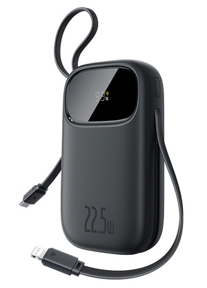 Miniatura produktu: Powerbank Baseus EnerFill FC31 10000mAh 22.5W z wyświetlaczem cyfrowym i 2 wbudowanymi kablami (USB-C + Lightning) - czarny