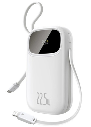 Miniatura produktu: Powerbank Baseus EnerFill FC31 20000mAh 22.5W z wyświetlaczem cyfrowym i 2 wbudowanymi kablami (USB-C + Lightning) - biały