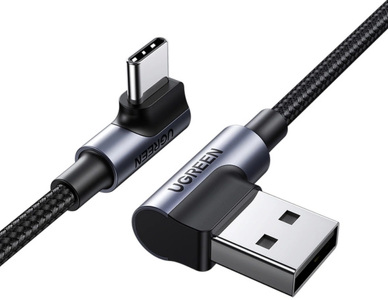 Miniatura produktu: Kabel przewód USB Typ-C do USB 2.0 300cm Ugreen kątowy 90° 480Mb/s 3A czarny (US176)