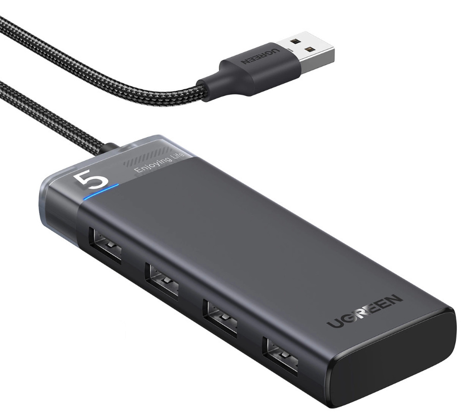 HUB Ugreen CM653 z 4 portami USB-A i kablem zasilającym USB-A - czarny