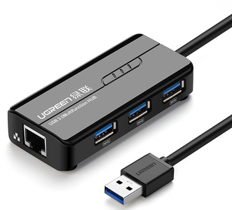 Miniatura produktu: Adapter sieciowy Ugreen 20265 USB-A / RJ45 1000 Mbps HUB 3x USB 3.0 - czarny