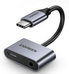 Adapter Ugreen CM193 50596 audio dwuportowy USB-C (męski) - mini jack 3.5mm / USB-C (żeński) - szary