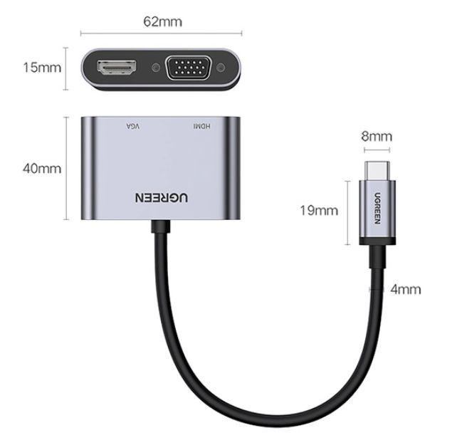 Adapter USB-C - HDMI / VGA / USB-A 3.0 / USB-C PD Ugreen CM162 50505 - szary