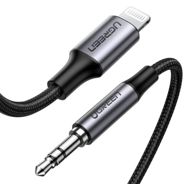 Zdjęcie produktu: Kabel przewód audio AUX MFI Lightning - 3,5 mm mini jack Ugreen  - 1m szary (70509)