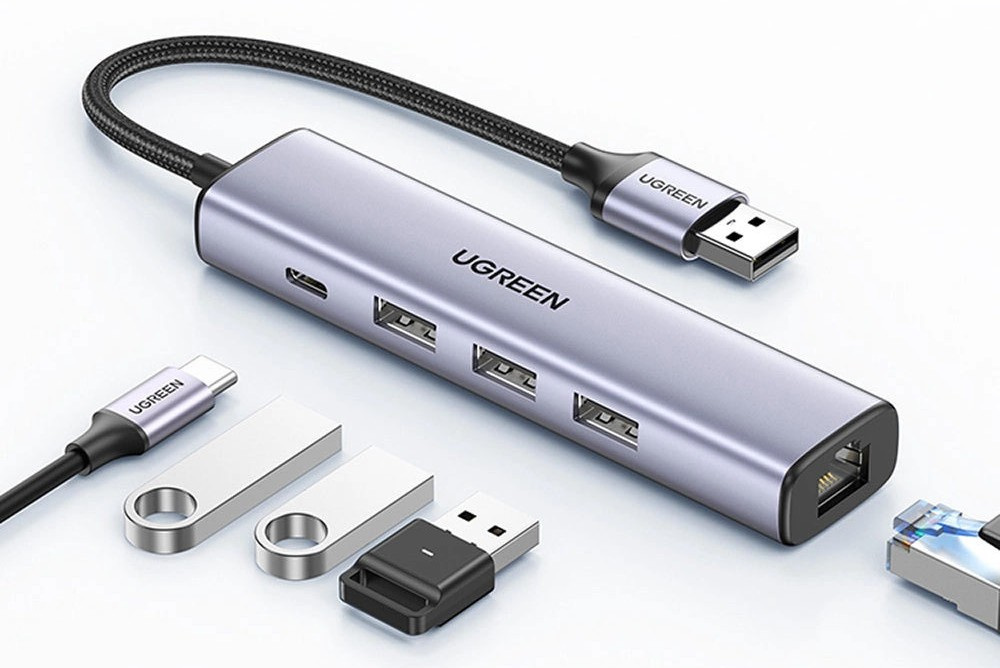 HUB USB 3.0 - 3 x USB / Ethernet RJ-45 10/100/1000 / USB Typ C PD szary Ugreen (CM475) HUB USB 3.0 - 3 x USB / Ethernet RJ-45 10/100/1000 / USB Typ C PD szary Ugreen (CM475)