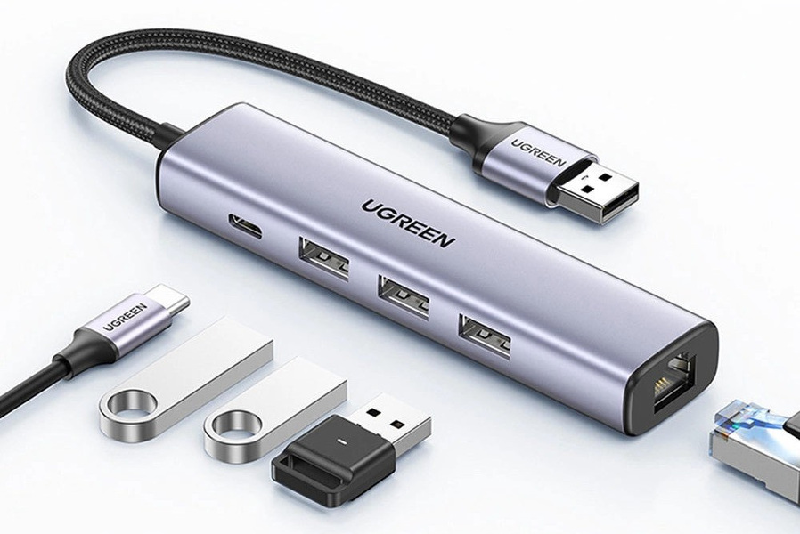 Zdjęcie produktu: HUB USB 3.0 - 3 x USB / Ethernet RJ-45 10/100/1000 / USB Typ C PD szary Ugreen (CM475) Zdjęcie produktu: HUB USB 3.0 - 3 x USB / Ethernet RJ-45 10/100/1000 / USB Typ C PD szary Ugreen (CM475)