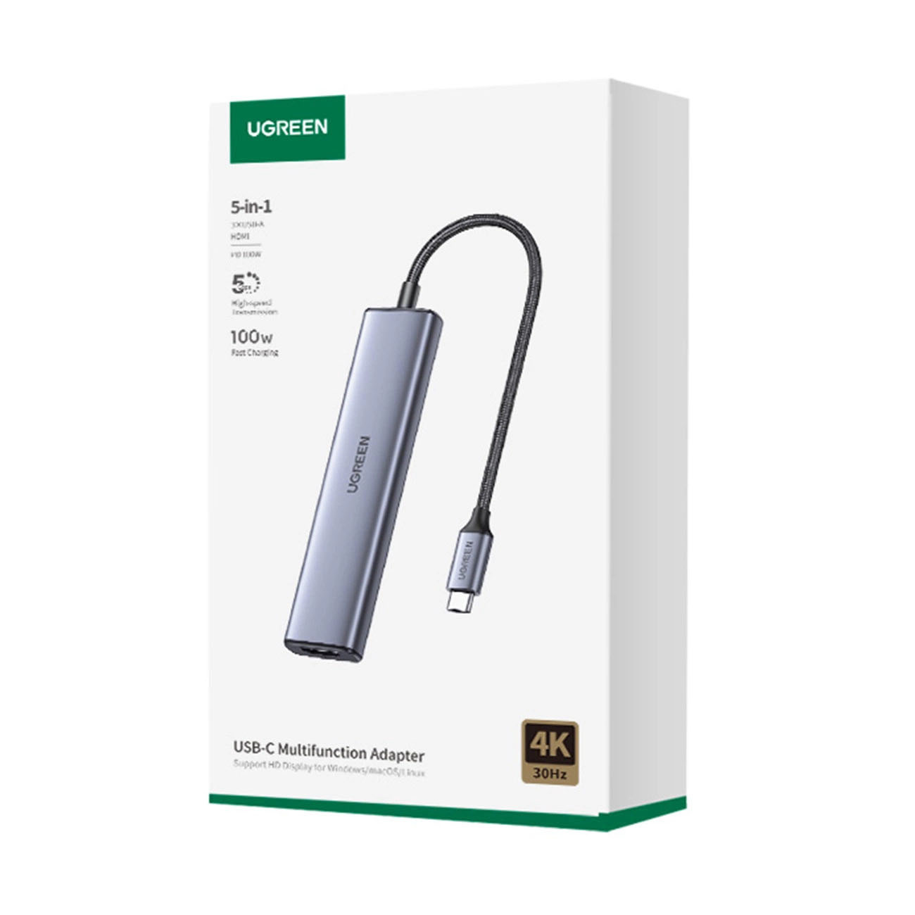 HUB USB-A 3.0 - 2 x USB-A 2.0 / HDMI / USB-C Ugreen CM478 - szary